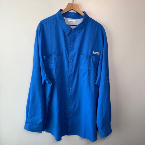 Columbia Men's PFG Tamiami II Long Sleeve Button Shirt Blue Size 4X - Picture 1 of 7